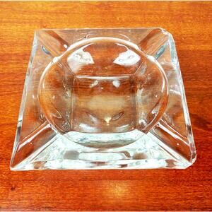 Vintage Classic Square Clear Glass Cigar Cigarette Ashtray 6" Heavy Retro MCM